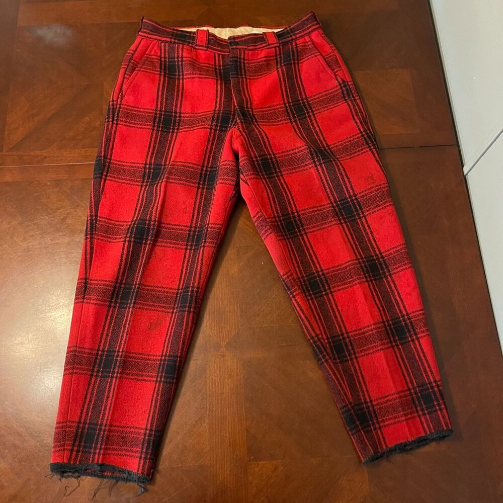 Vintage 1950s Red Plaid Wool Pants Sanforized Rockabilly Button Fly USA  flaws